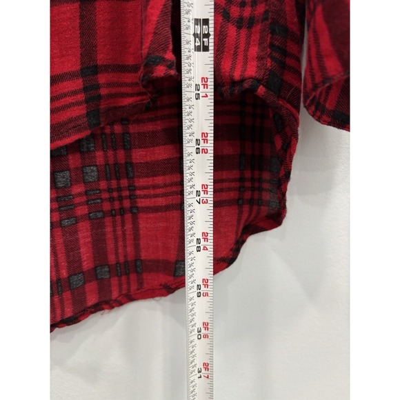Velvet Heart Red Black Plaid Button Front Rayon Blouse Top Size Large - Picture 9 of 10